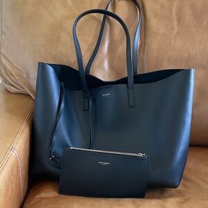 Saint Laurent black Leather Tote with Pouch